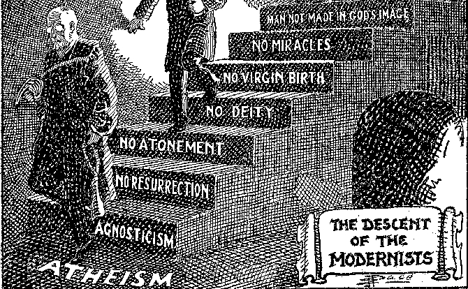 Descent of the Modernists, E.J. Pace, Christian Cartoons (1922)