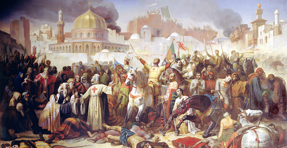maleri av korsfarere som erobrer Jerusalem