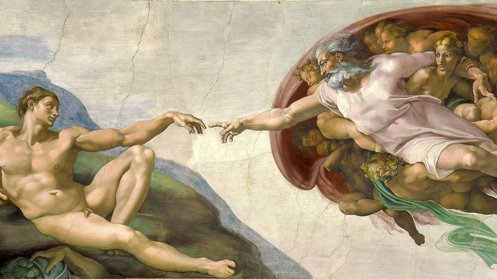 Foto av Michelangelos freske "skapelsen av Adam"