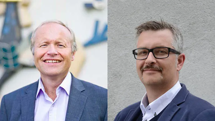 Hallgeir Elstad (TF, UiO) og Gard Granerød (MF vitenskapelig høyskole). Foto.