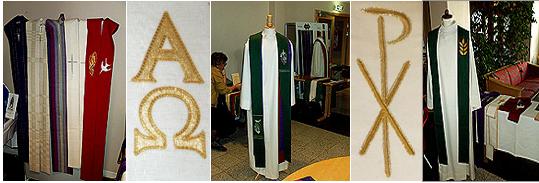 Liturgiske tekstiler som alba og stola. Foto